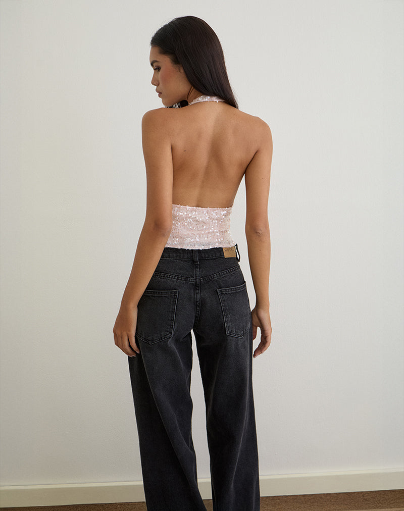 Immagine di Cosio - Top con cappuccio in paillettes rosa baby