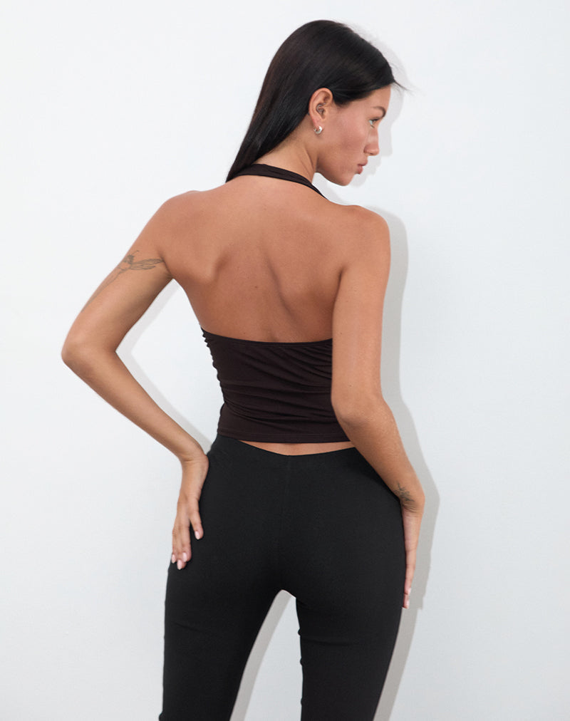 Immagine di Cosmo Halterneck Top in Jersey Chocolate Brown