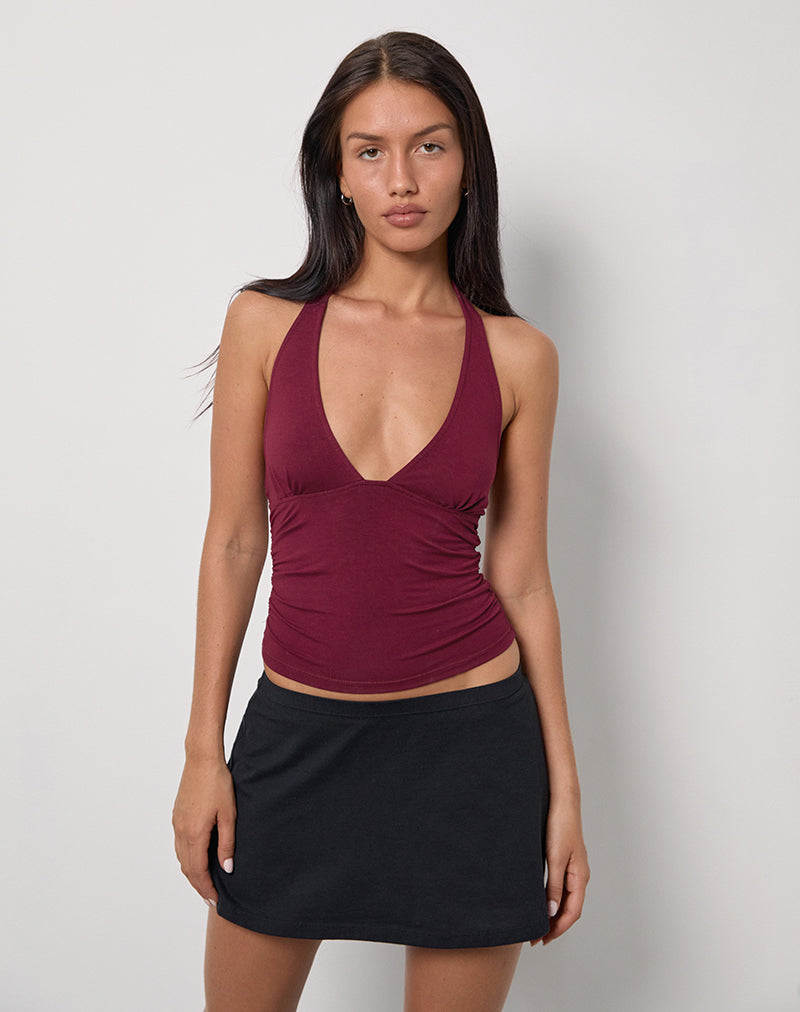 Top Cosmo con collo alto in jersey borgogna