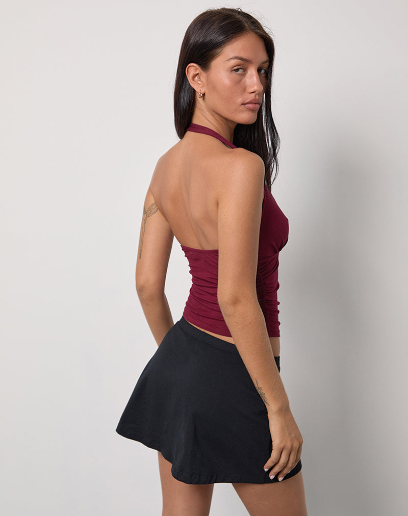 Immagine di Cosmo Halterneck Top in Jersey Borgogna