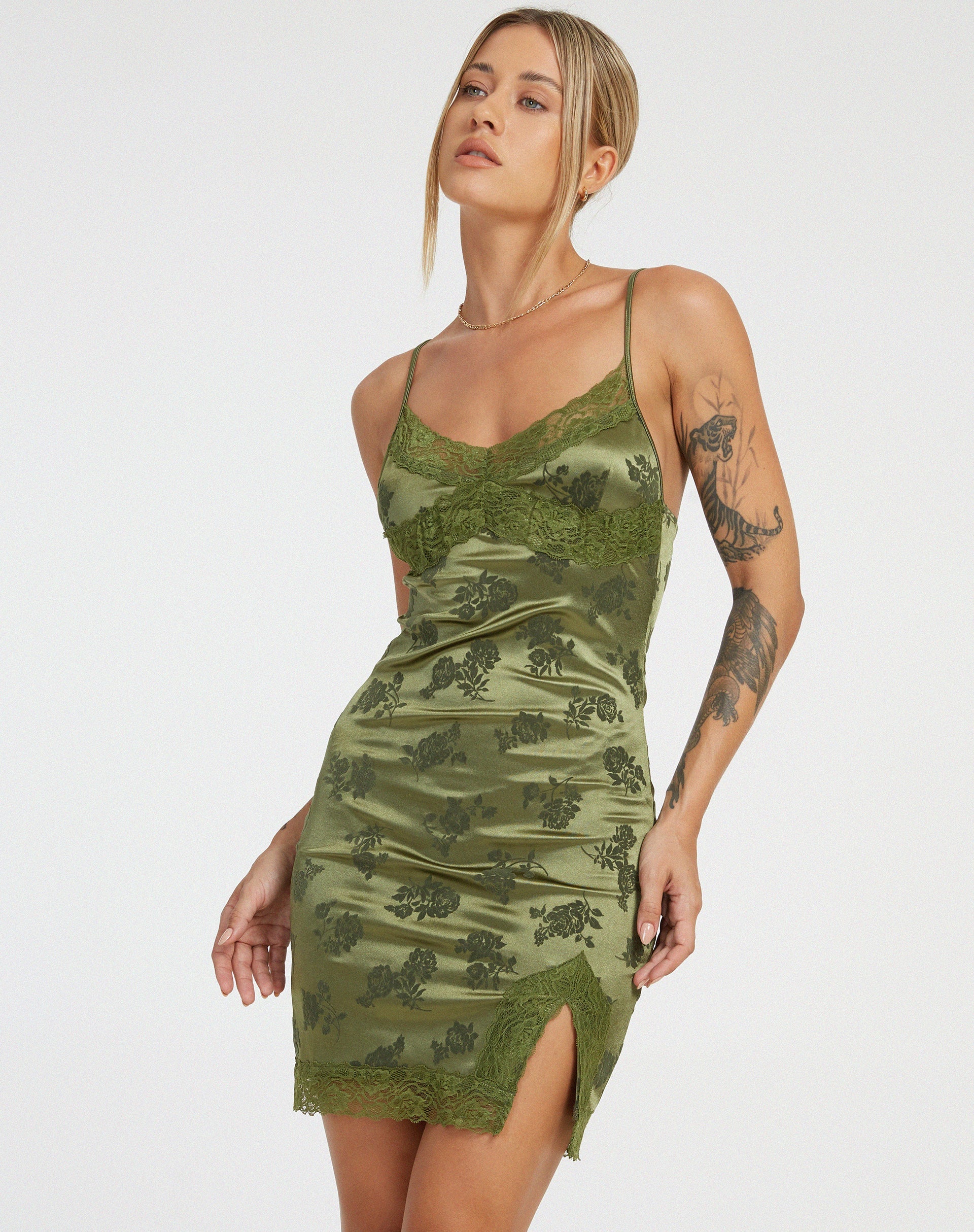 Immagine di Coti Bodycon Dress in Rose Flock Loden Verde