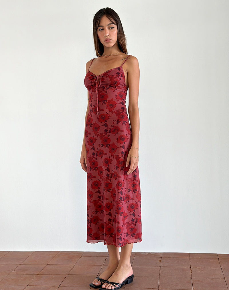 Abito Coya Midi in Fairy Floral Borgogna Flock