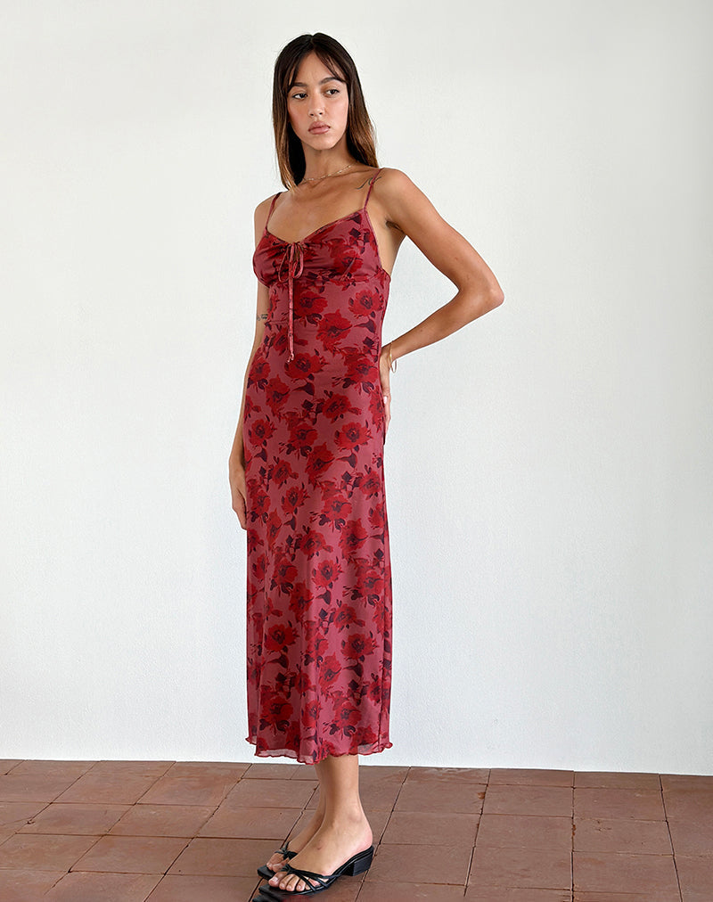 Immagine di Coya Midi Dress in Fairy Floral Burgundy Flock