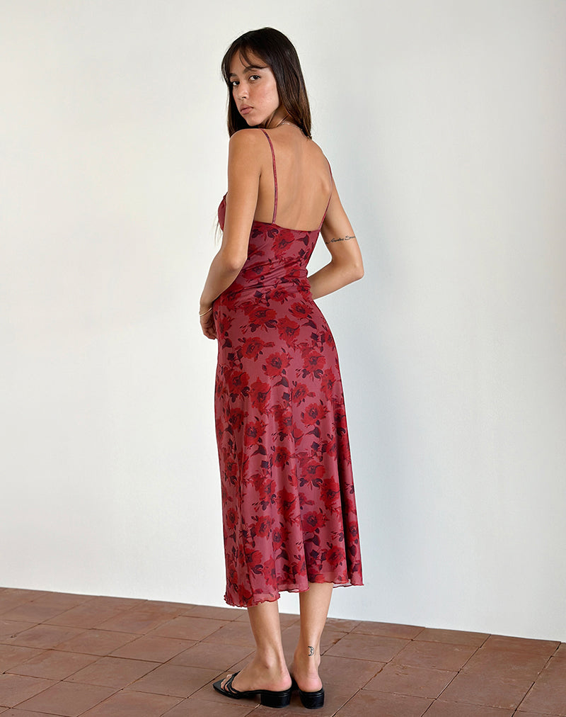Immagine di Coya Midi Dress in Fairy Floral Burgundy Flock