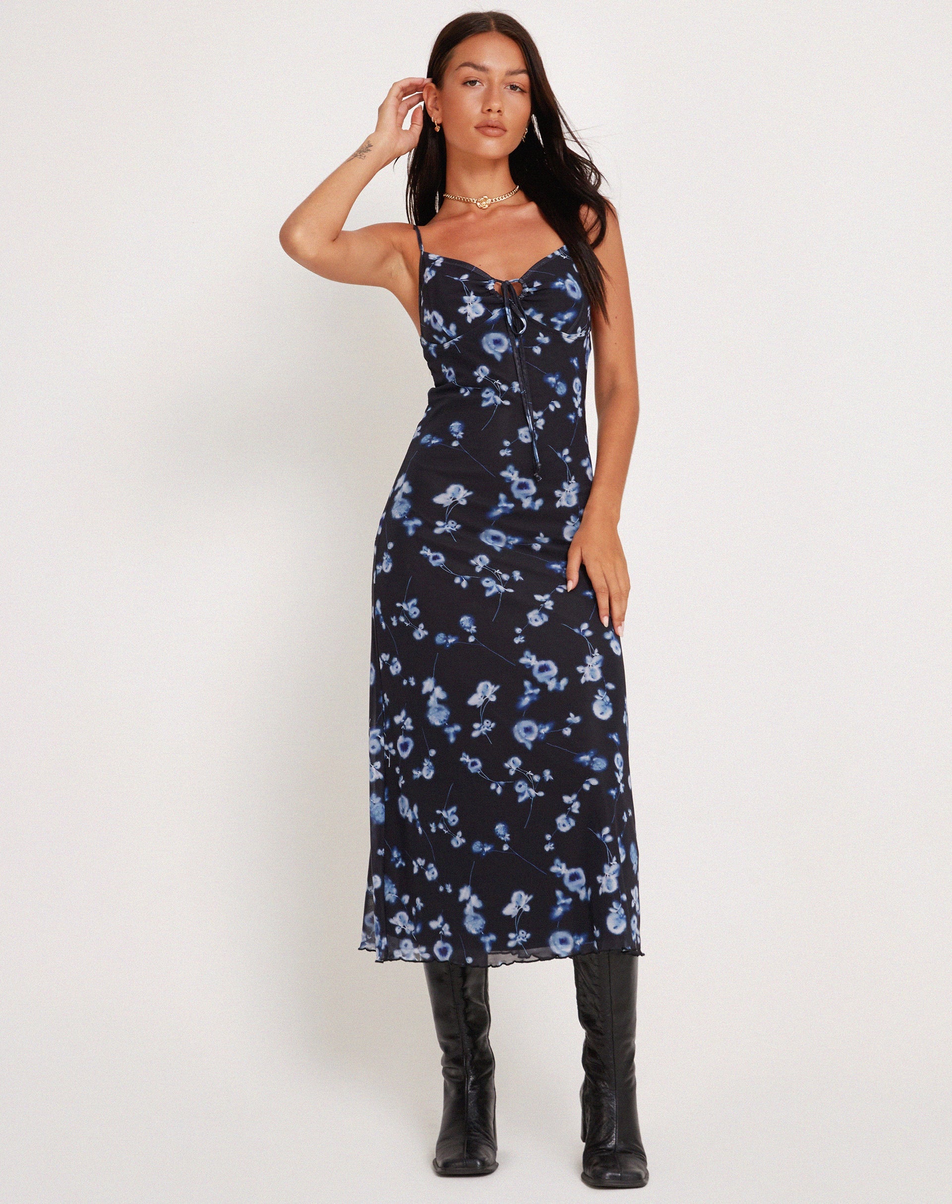 Immagine di Coya Maxi Dress in Mesh Navy Diffused Floral