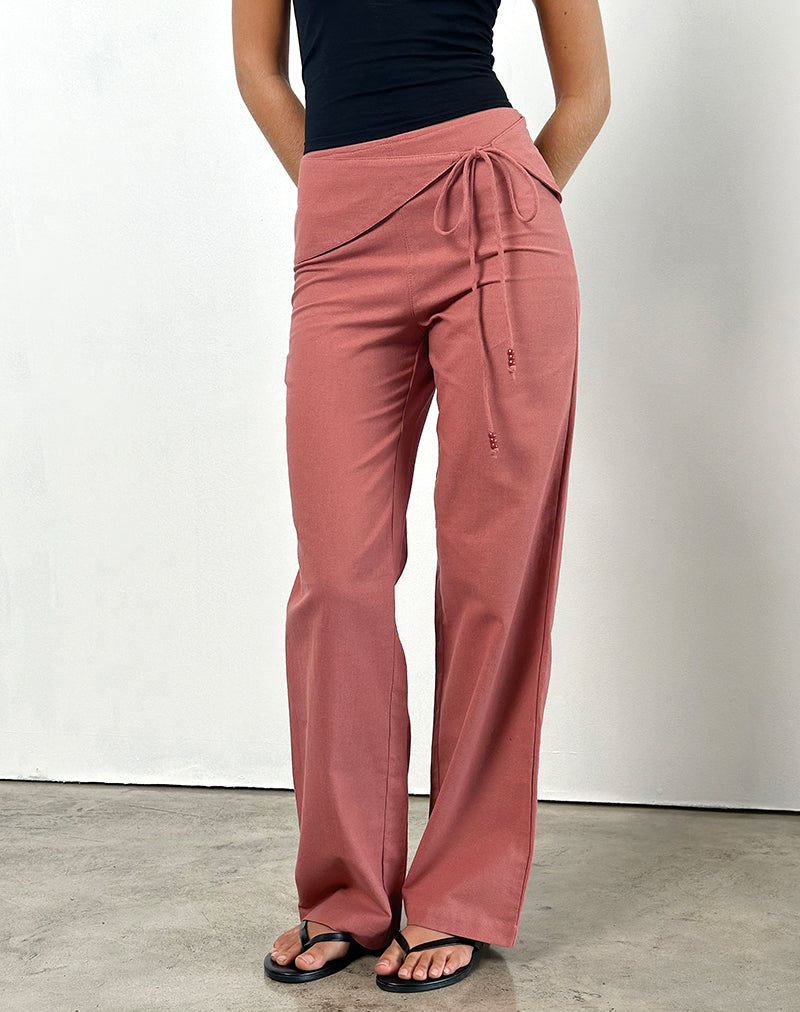 Immagine di Cursa Pantaloni con Cintura in Lino Rosso Toscano