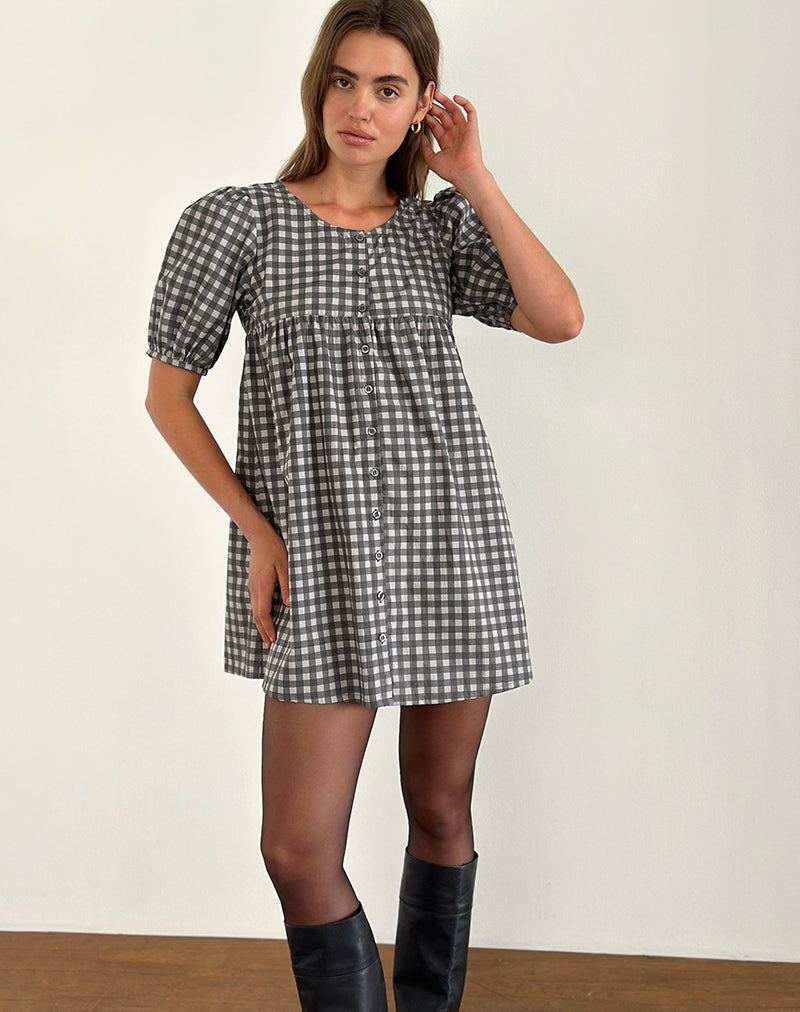 Immagine di Cybera Mini Dress in Gingham tonale nero e grigio