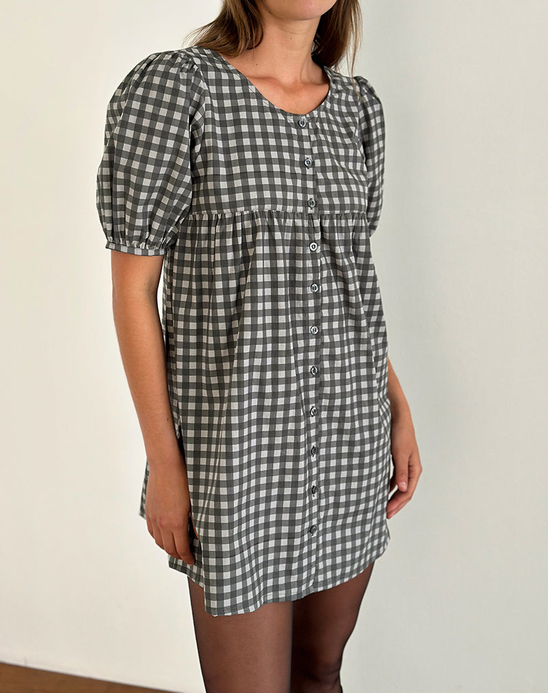 Immagine di Cybera Mini Dress in Gingham tonale nero e grigio