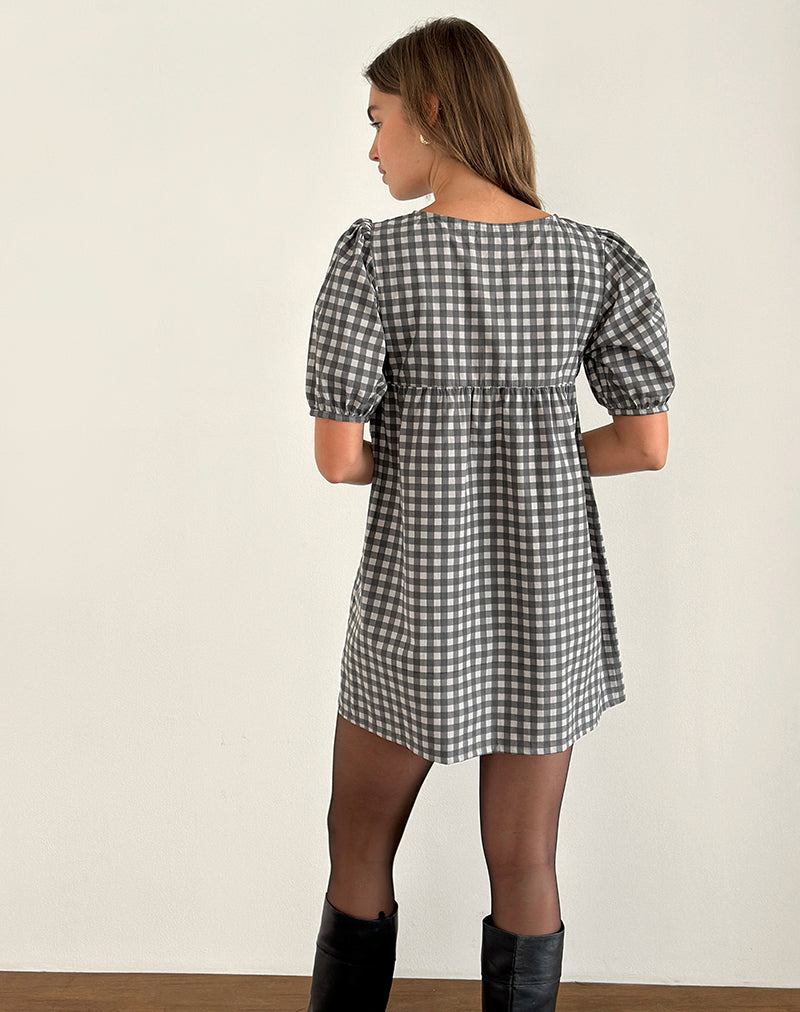 Immagine di Cybera Mini Dress in Gingham tonale nero e grigio