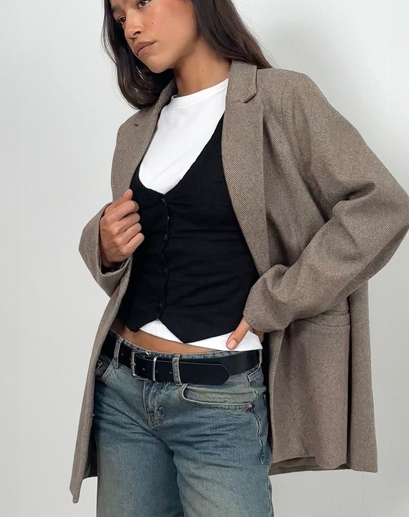 Immagine di Cyna Button Through Vest Top in lino nero