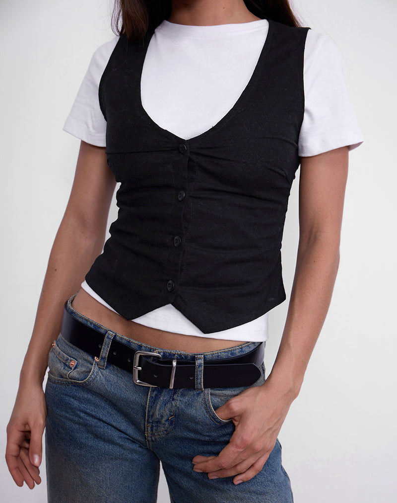 Immagine di Cyna Button Through Vest Top in lino nero