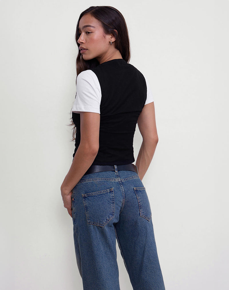 Immagine di Cyna Button Through Vest Top in lino nero