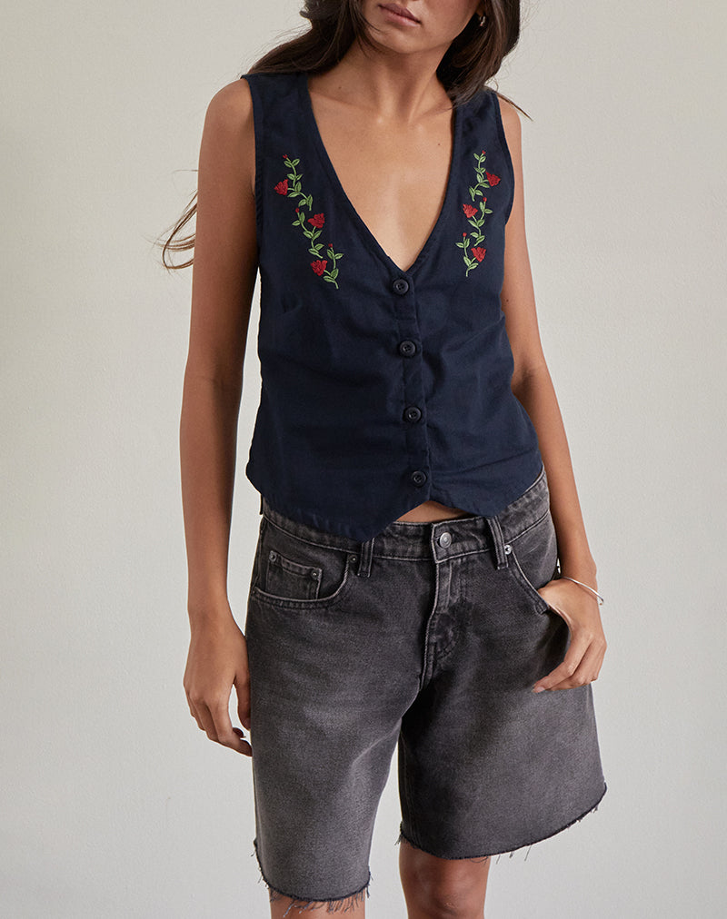 Gilet con bottoni Cyna in Tapshoe con ricamo di rose