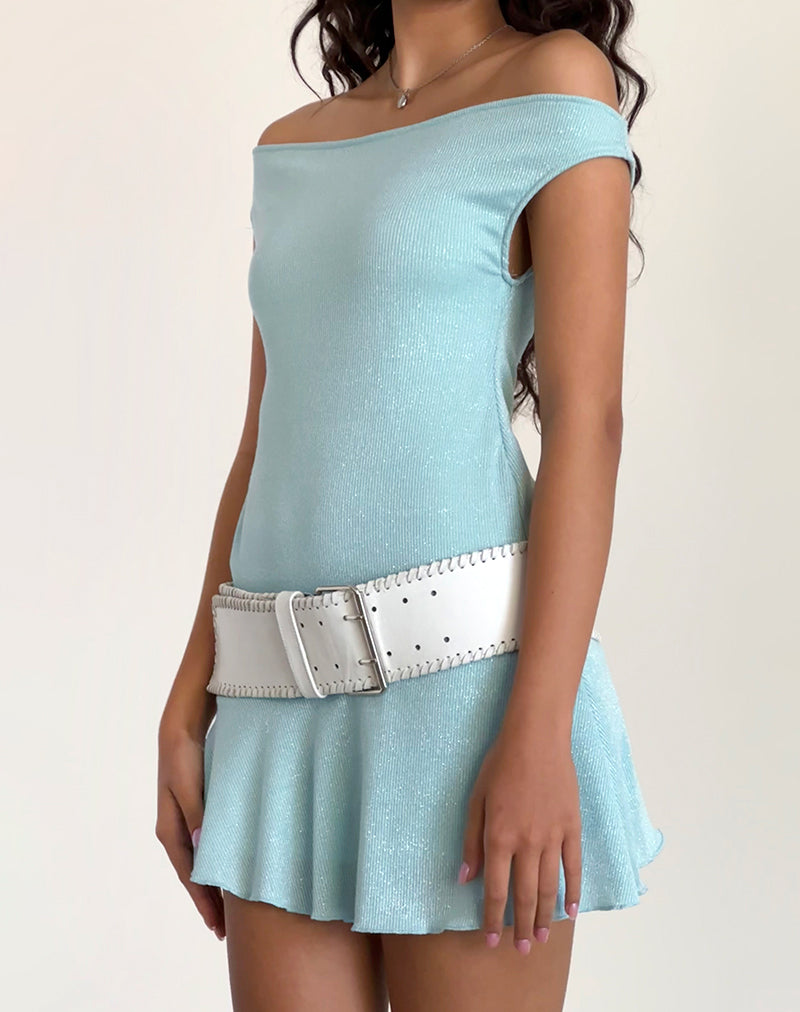 Cynthia Mini Dress in Shimmer Rib Azzurro