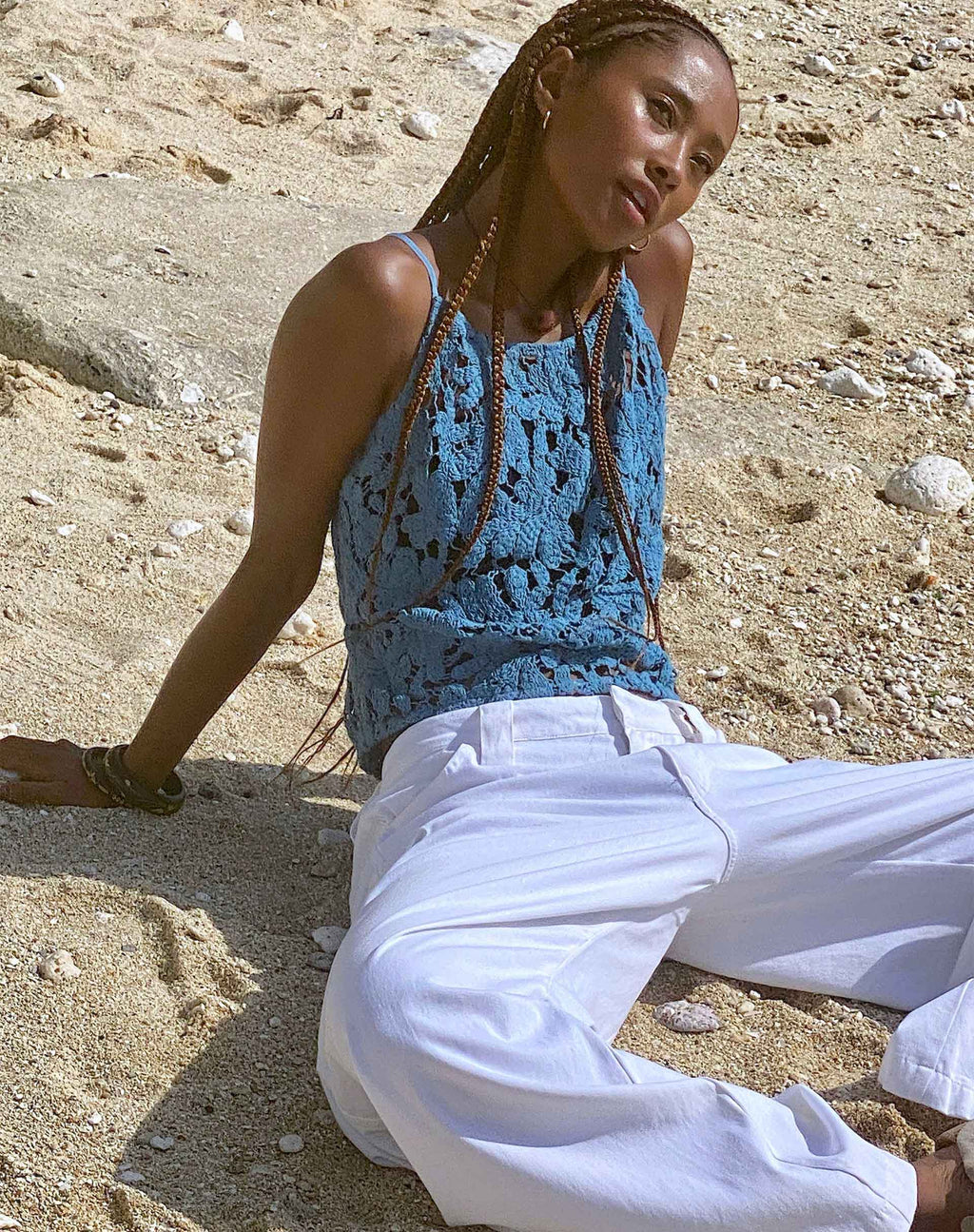 Top all'uncinetto Limu in Moonlight Blue