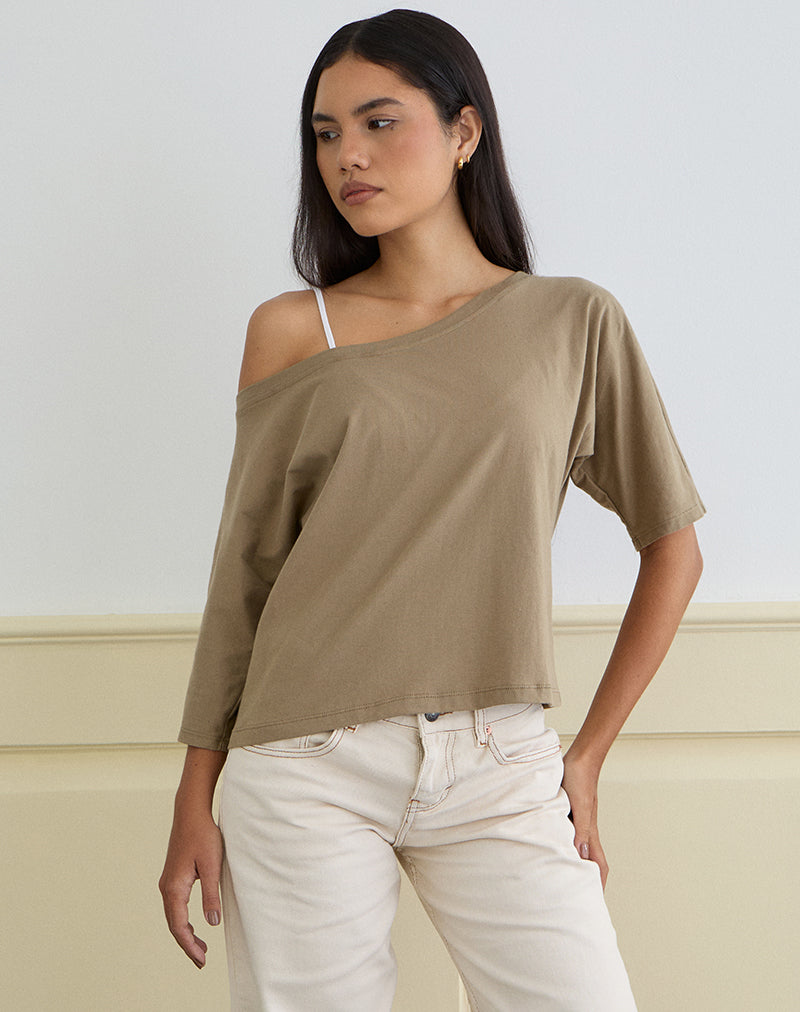 Daimin - Top off the shoulder in Jersey Khaki