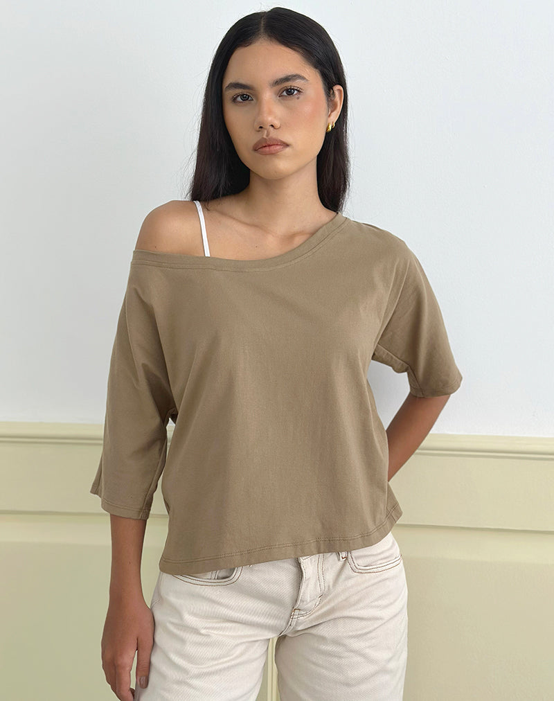 Immagine di Daimin Off the Shoulder Top in Jersey Khaki