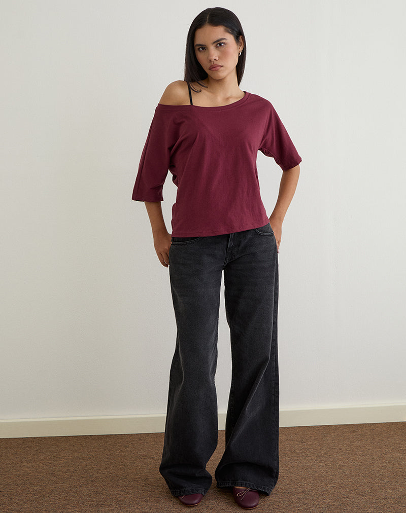 Immagine di Daimin Top Off the Shoulder in Jersey Maroon