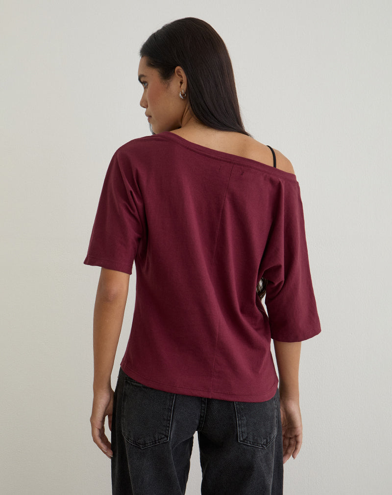 Immagine di Daimin Top Off the Shoulder in Jersey Maroon