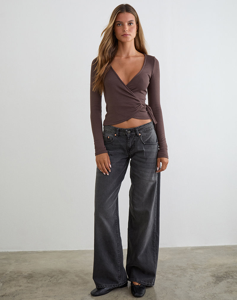 Immagine della maglia a maniche lunghe Dakyung in maglia a coste spesse color caffè quarzo