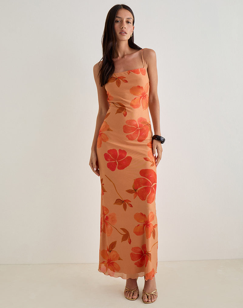 Immagine di Dalesio Maxi Dress in Watercolour Hibiscus Orange