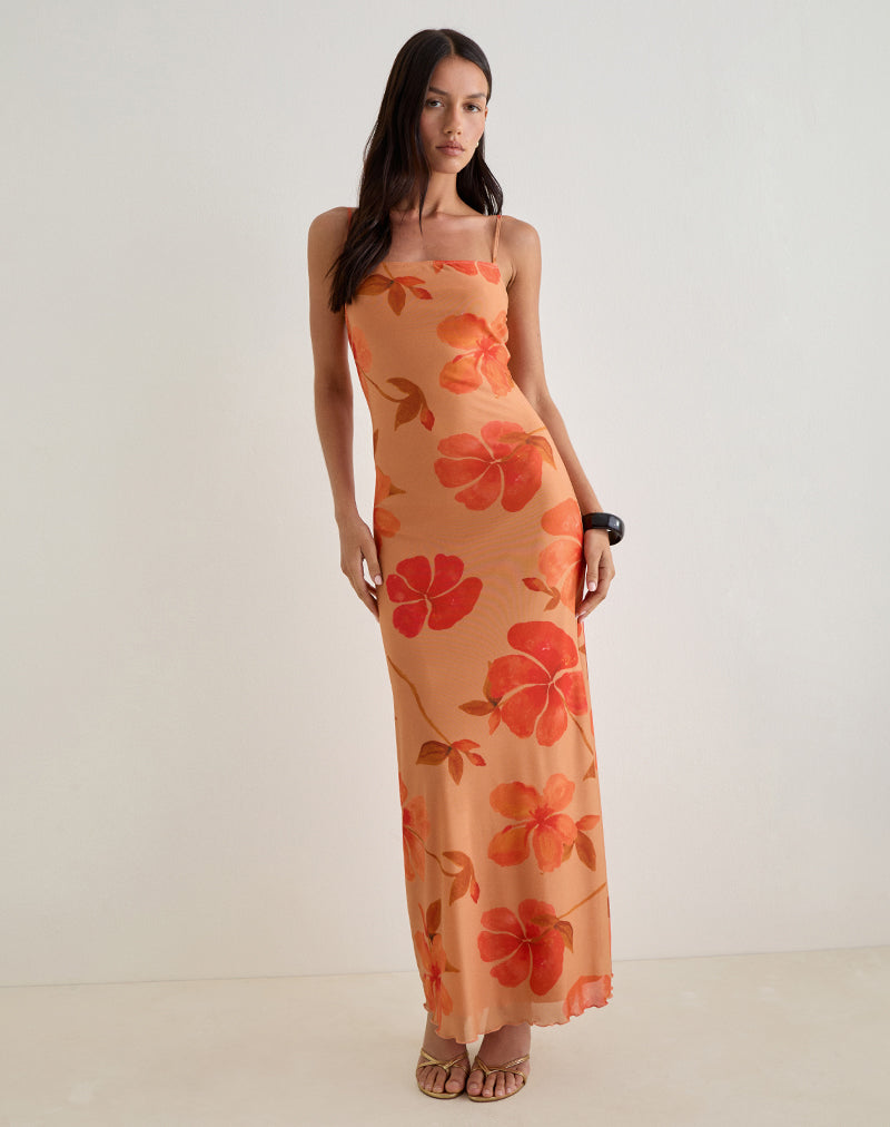 Immagine di Dalesio Maxi Dress in Watercolour Hibiscus Orange