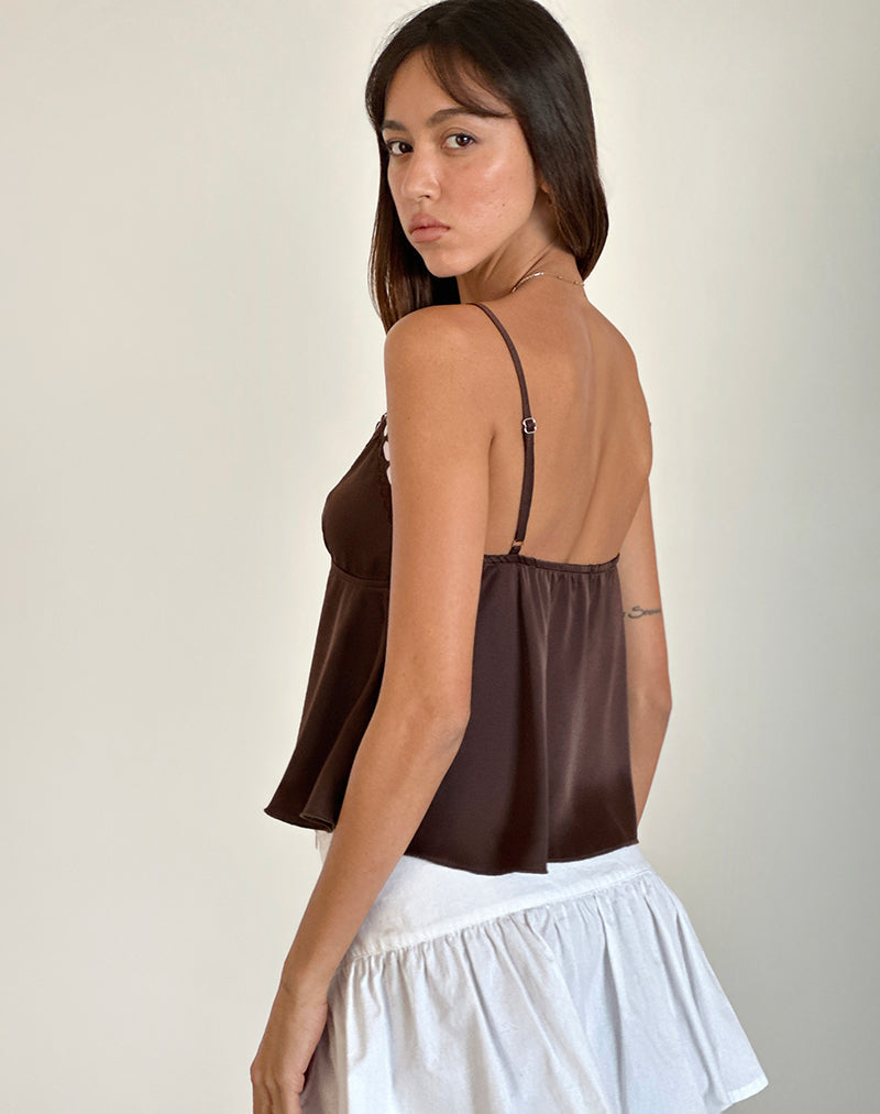 Immagine di Dalinda Cami Top in marrone con rosetta rosa