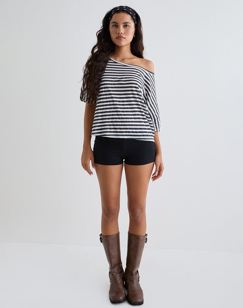 Daman Off Shoulder Basic Top in avorio con riga carbone