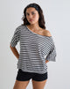 Immagine di Daman Off Shoulder Basic Top in avorio con striscia carbone