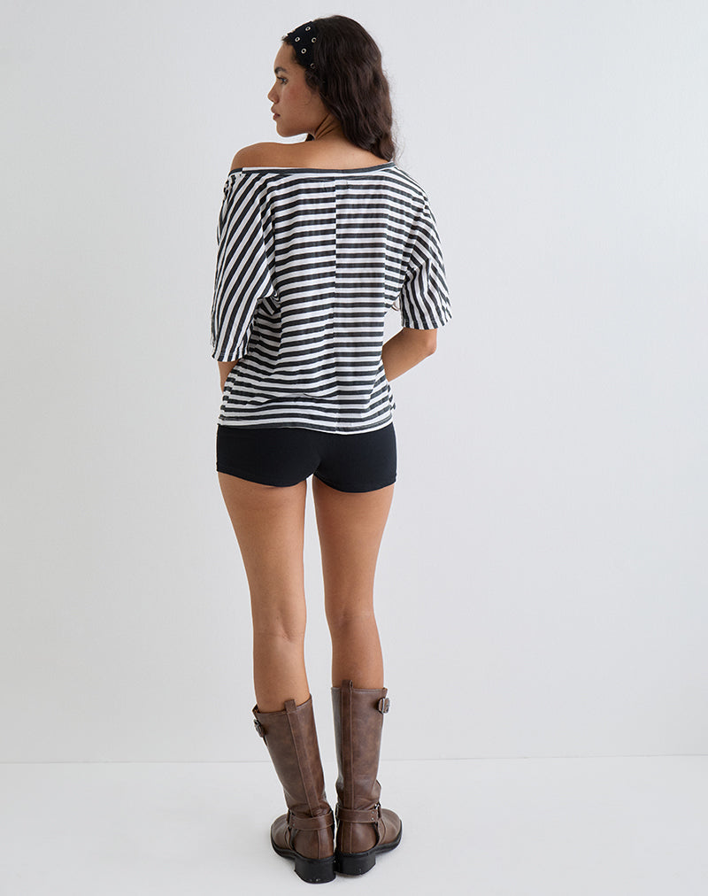 Immagine di Daman Off Shoulder Basic Top in avorio con striscia carbone
