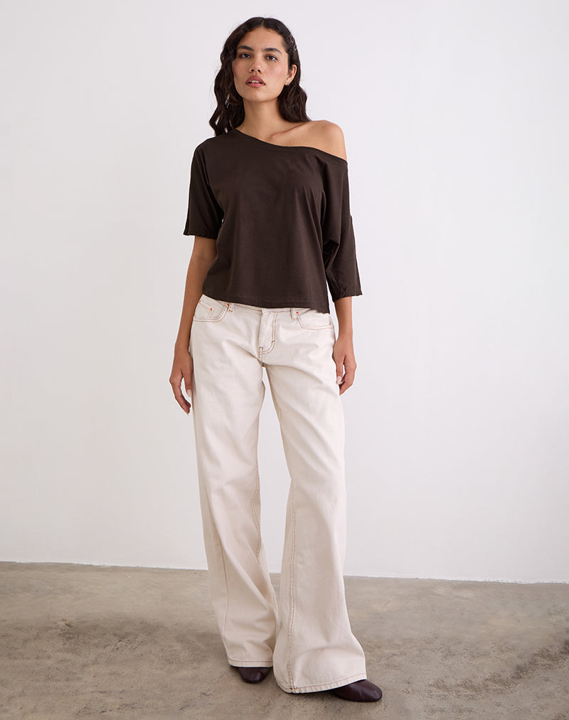 Top Daman Off Shoulder Basic in marrone cioccolato