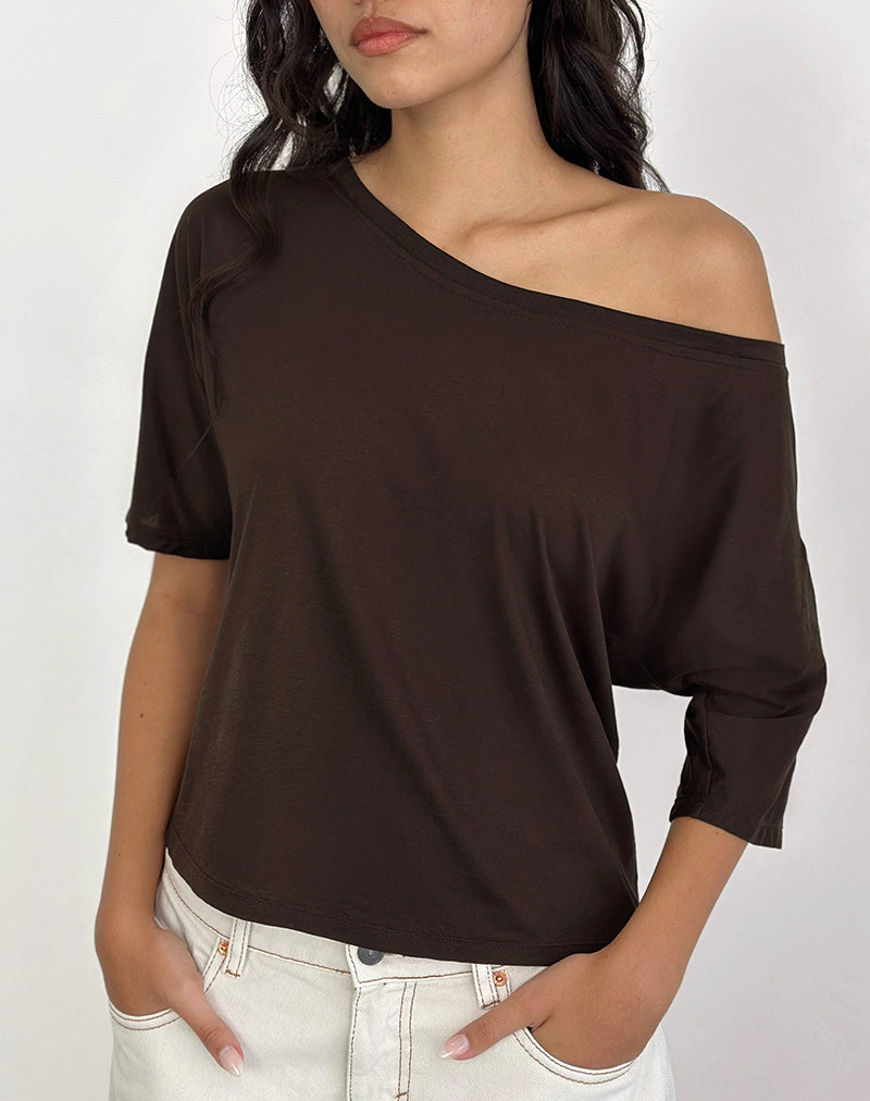 Top Daman Off Shoulder Basic in marrone cioccolato