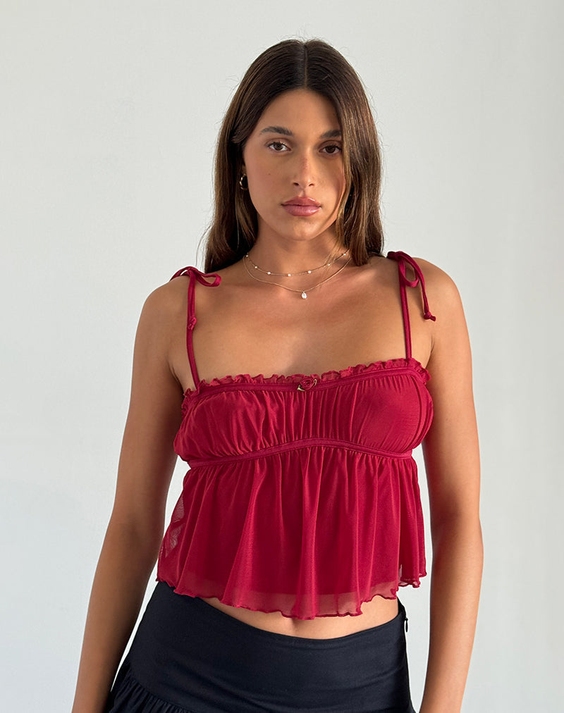Immagine di Damaris Cami Top in rosso ciliegia con bordino rosso