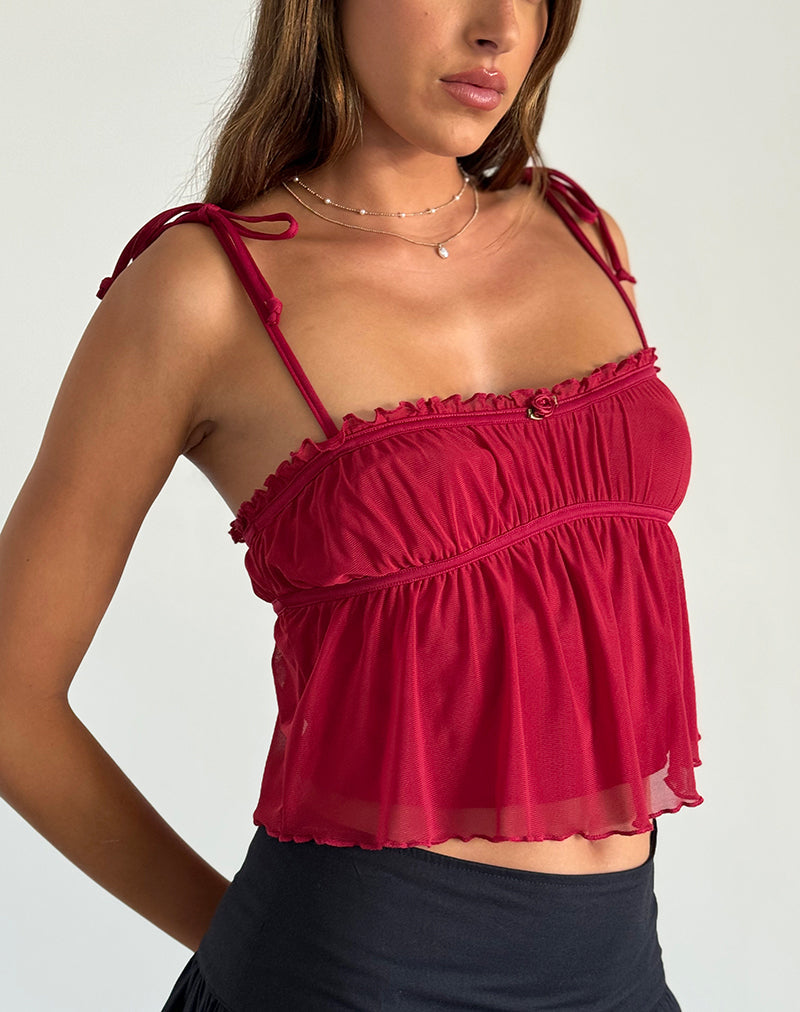 Damaris Cami Top in rosso ciliegia con bordatura rossa