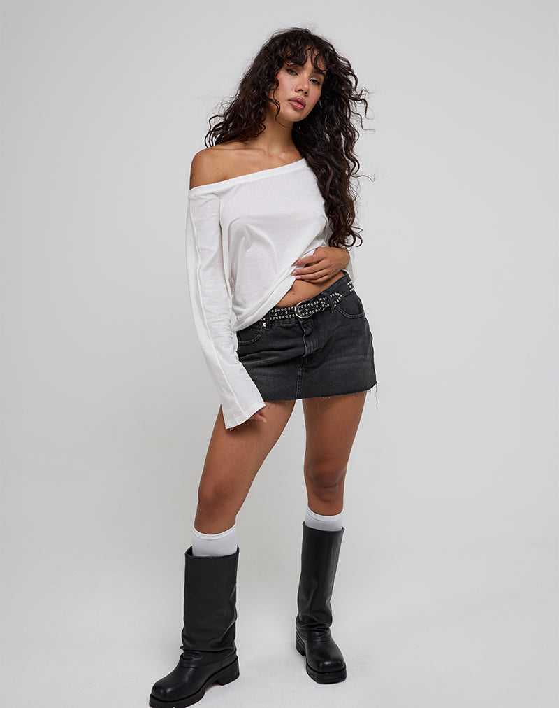 Top basic a maniche lunghe off the shoulder Damian in avorio