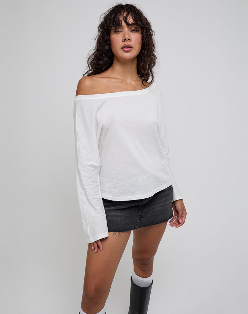 Immagine di Damian Off The Shoulder Long Sleeve Basic Top in Avorio