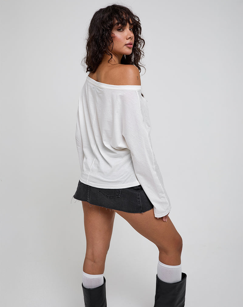 Top basic a maniche lunghe off the shoulder Damian in avorio