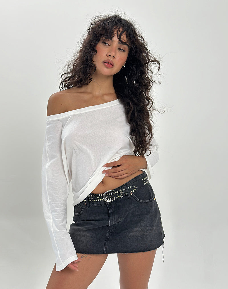 Immagine di Damian Off The Shoulder Long Sleeve Basic Top in Avorio