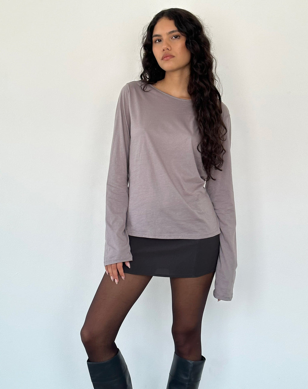 Top Damon Baggy a maniche lunghe in jersey di tessuto grigio elefante