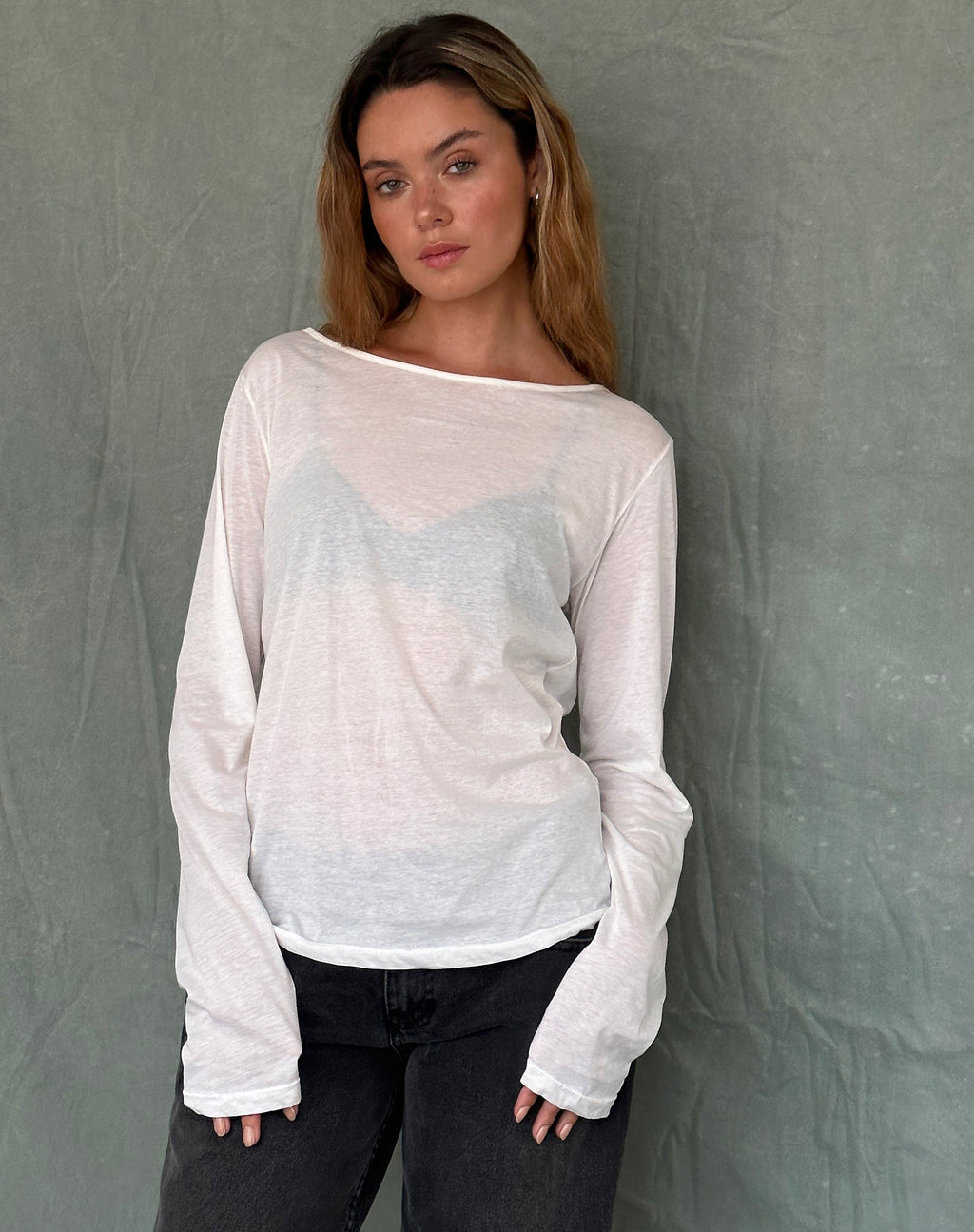 Top Damon Baggy a maniche lunghe in jersey di tessuto bianco