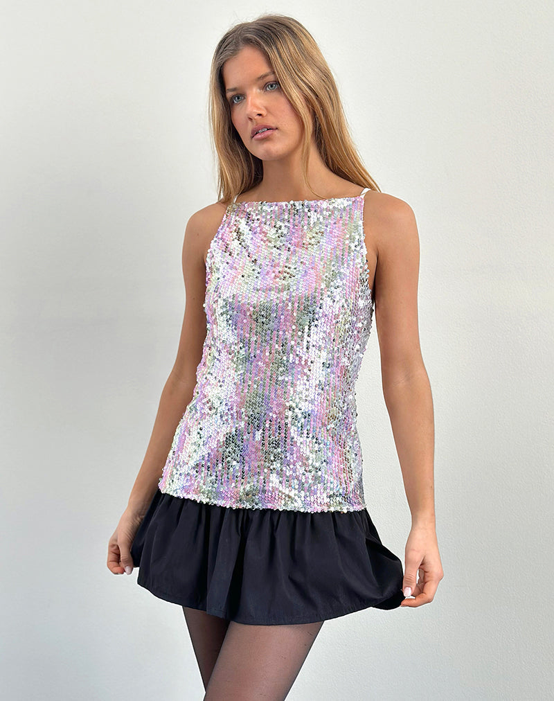 Canotta Damske in paillettes trasparenti iridescenti