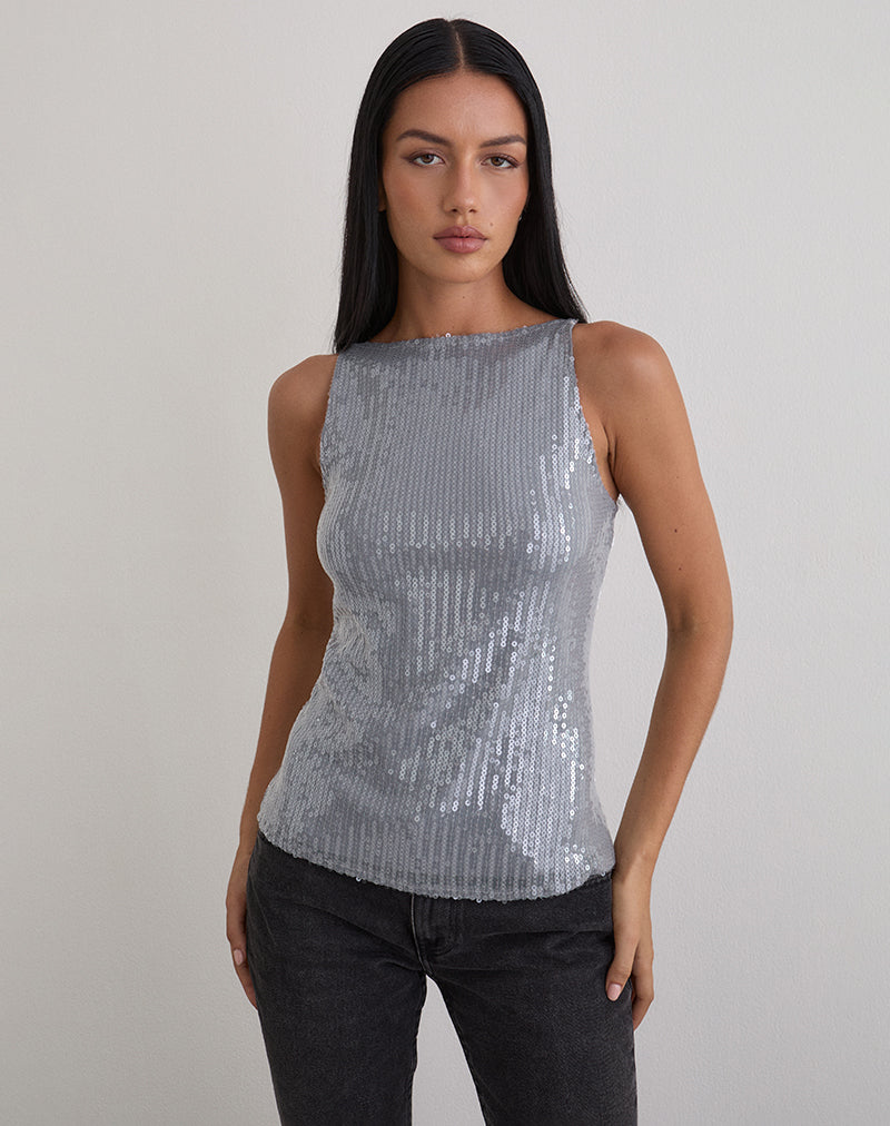 Immagine di Damske Gilet Top in paillettes colorate chiare Grigio