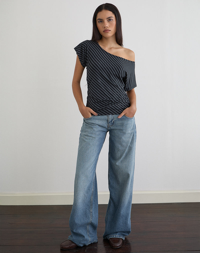 Immagine del top monospalla Danama con righe oblique Ocean Storm