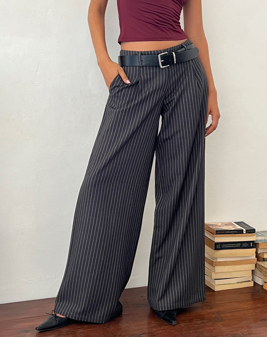 Pantaloni sartoriali Sagawa in gessato grigio scuro