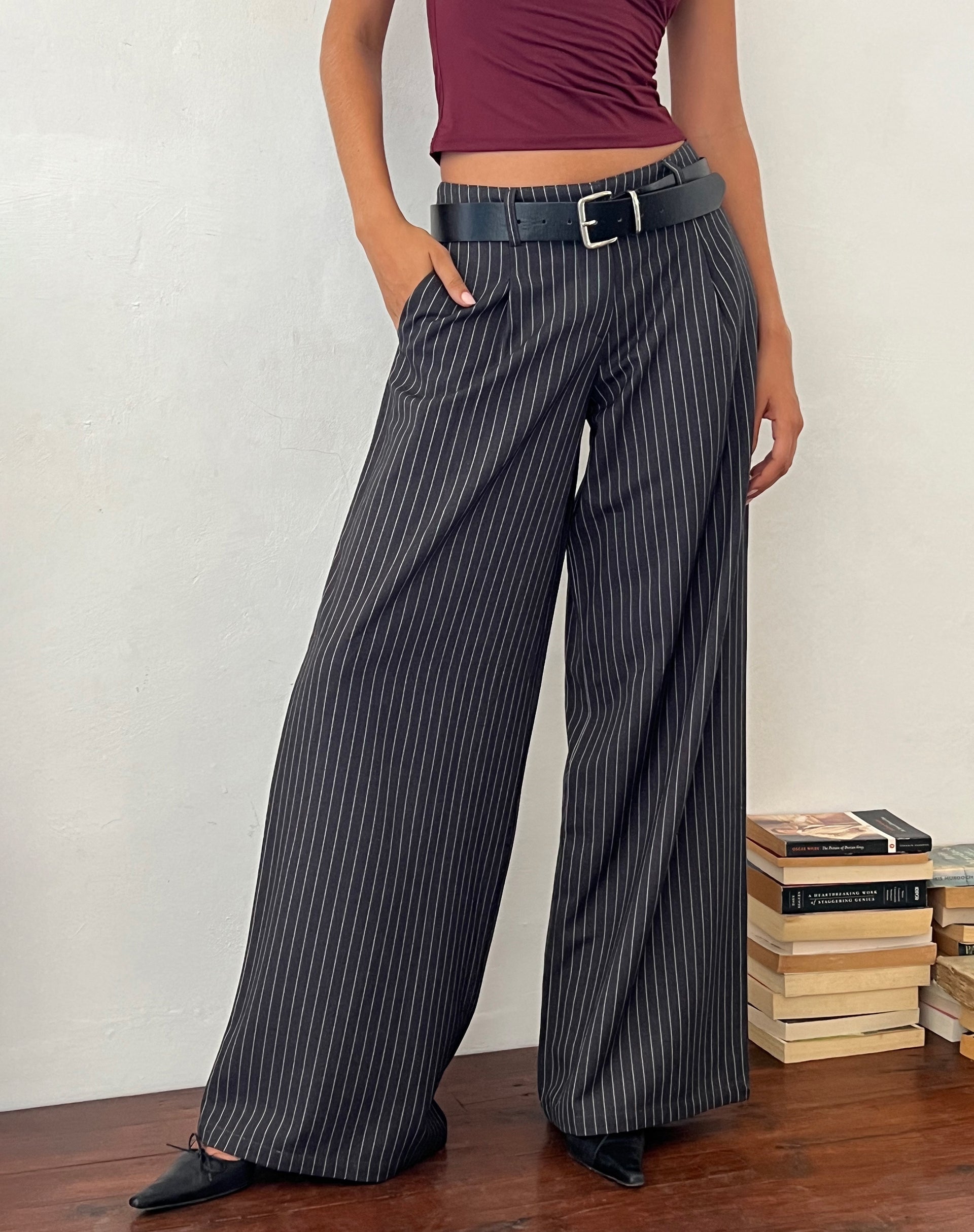 Immagine di Sagawa Pantalone sartoriale in gessato grigio scuro
