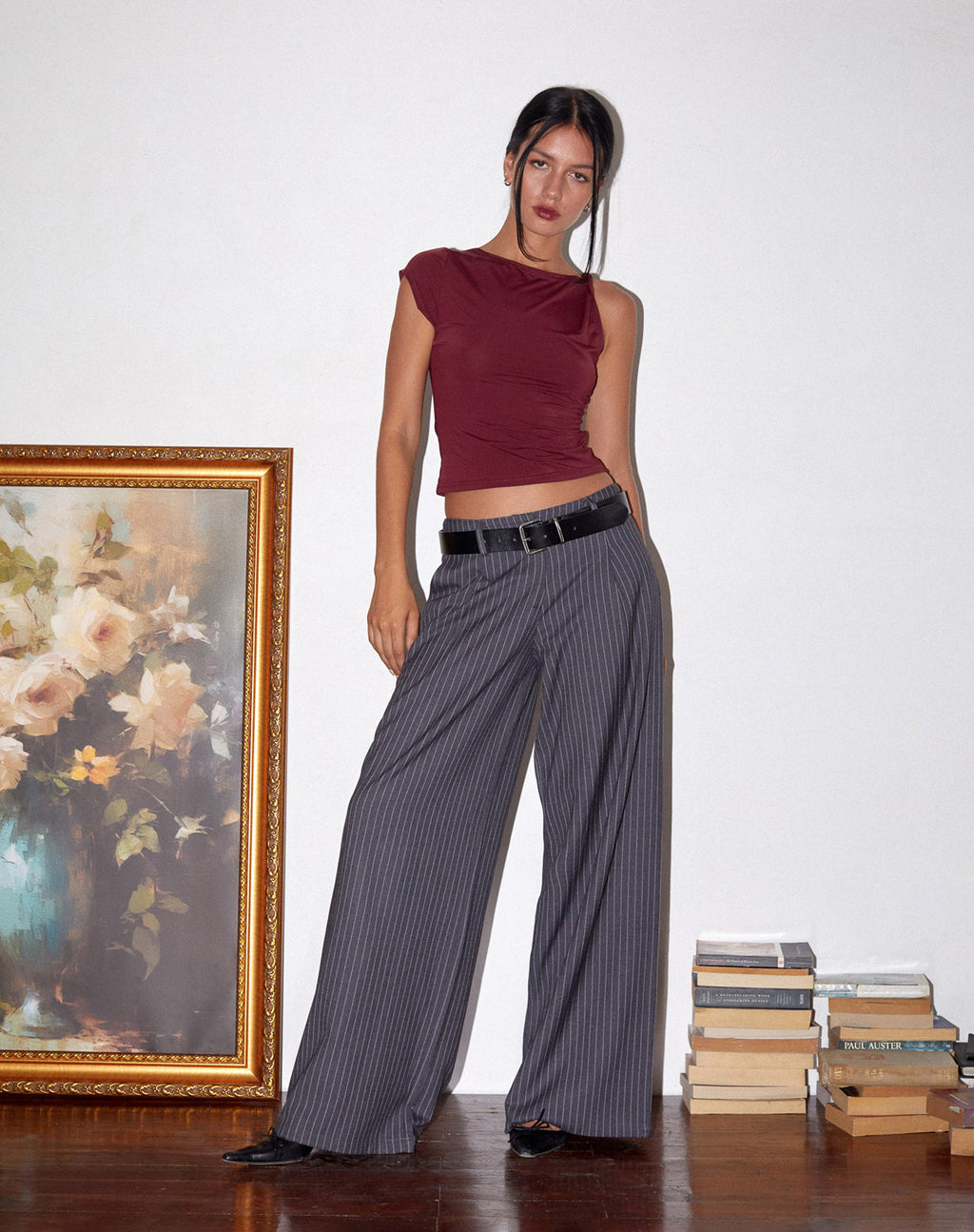 Pantaloni sartoriali Sagawa in gessato grigio scuro