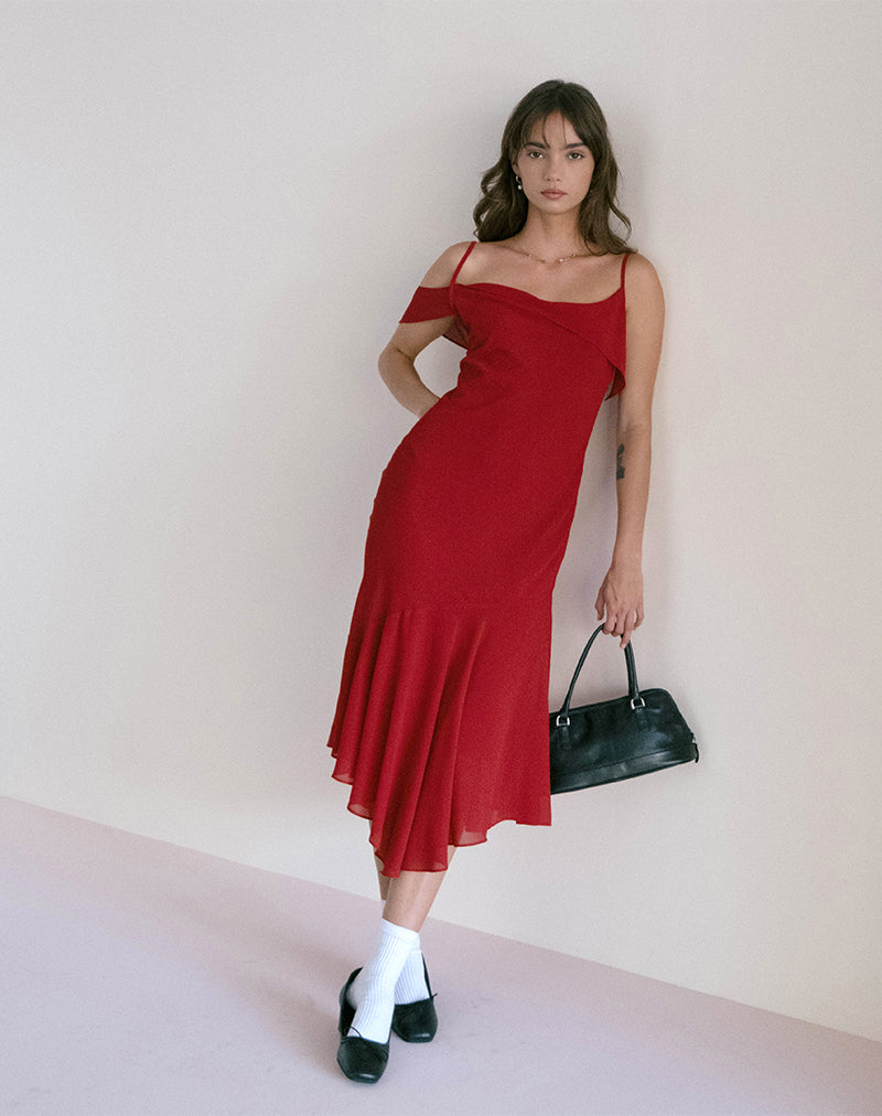 Dansya - Vestito midi in chiffon rosso