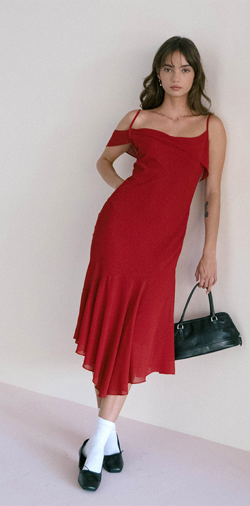 Immagine di Dansya Midi Chiffon Dress in Rosso