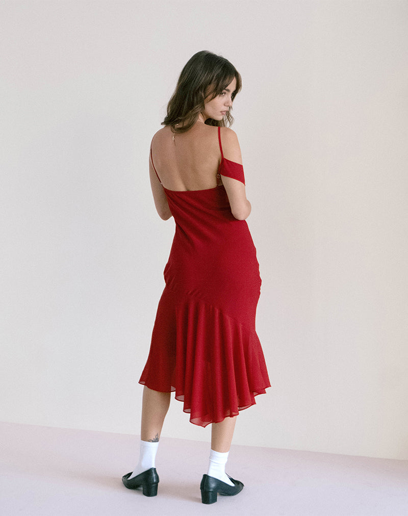 Dansya - Vestito midi in chiffon rosso