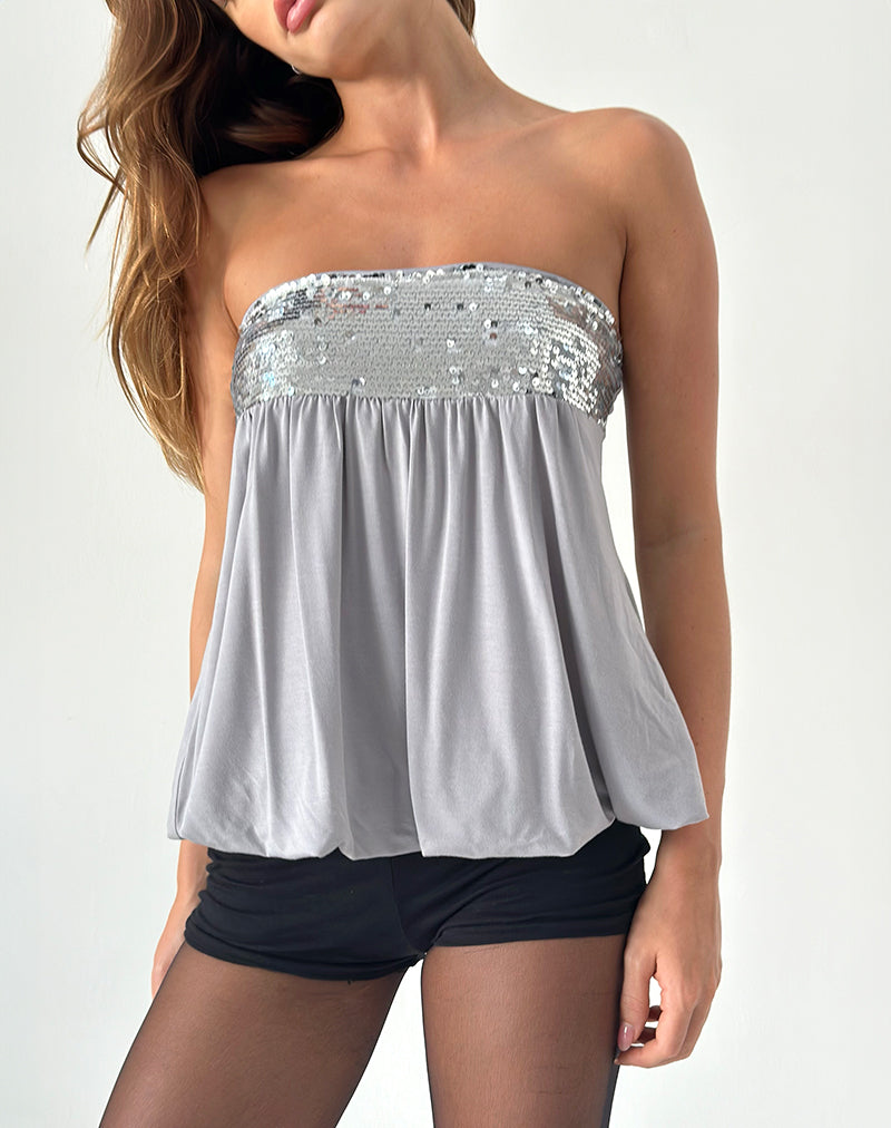 Danuta - Top a fascia lungo in grigio con paillettes